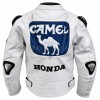 Classic HONDA Camel White Blue Leather Motorcycle Jacket Classic HONDA Camel White Blue Leather Motorcycle Jacket